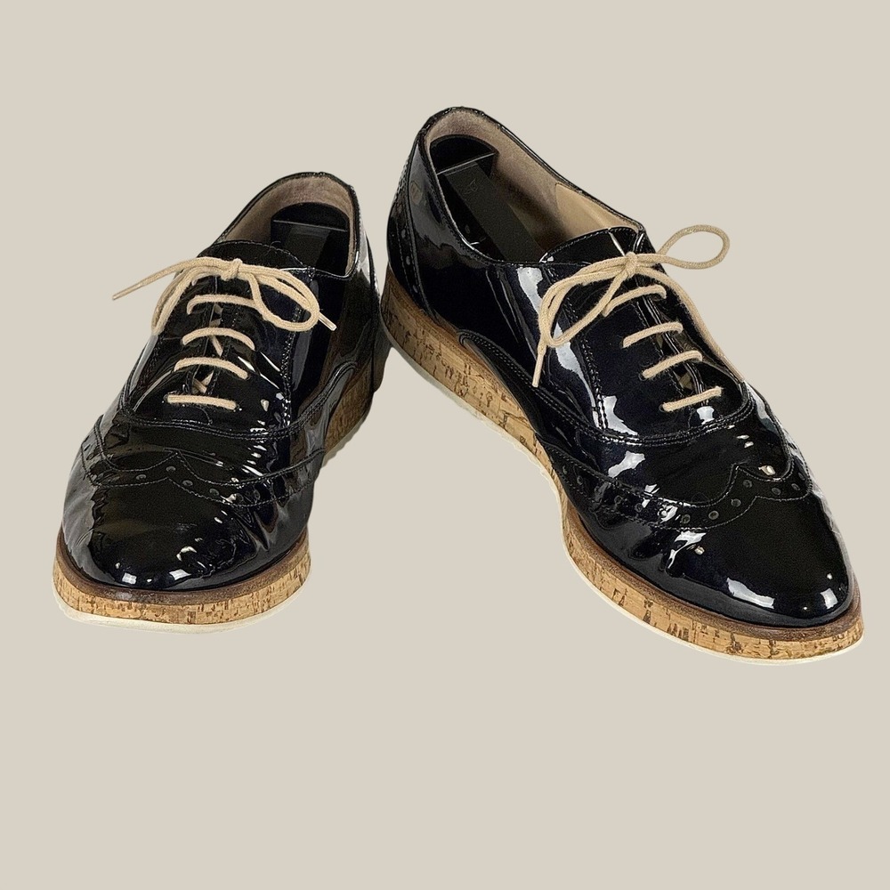 Paul Green Dandy Patent Leather Oxford Shoes Womens US 9 UK 6.5 Cork Platform - Picture 7 of 10